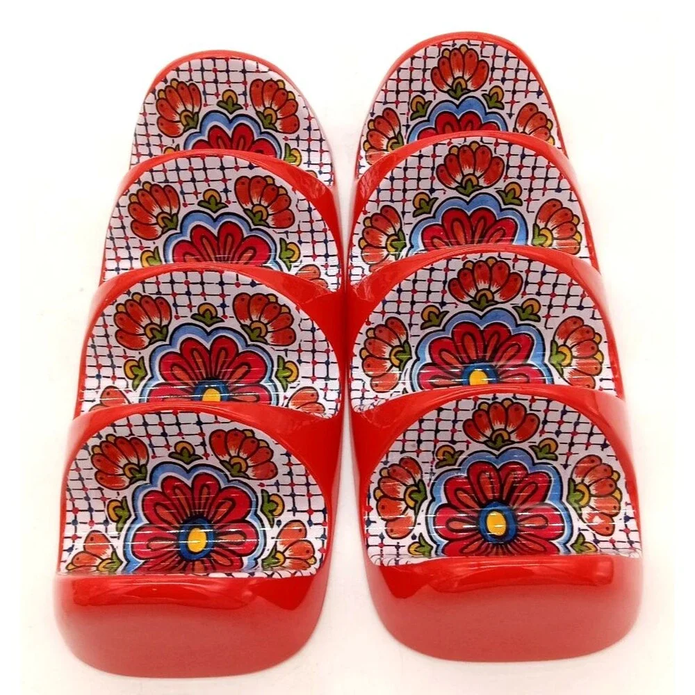 II Mulino Set of 2 Taco Tray Tortilla Holders Fiesta Melamine Mosaic Red Blue